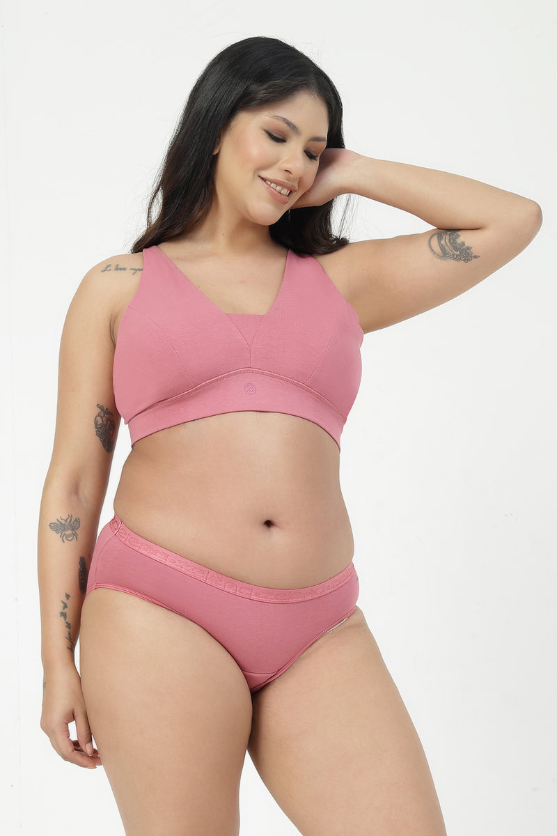SecureFit Cotton Fixed-Pad Bra - Mauve Rose