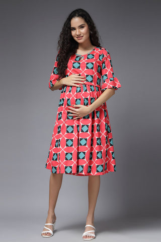 Geometric Grace Maternity Feeding Dress