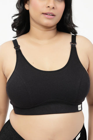 Riva Fine Rib Bra & Mid Rise Panty Set - Black