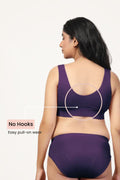 Plum Padded Bra detail; Modal elastane blend ensures retention of stretch and color.
