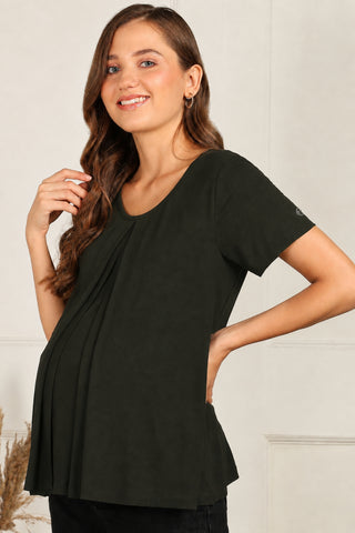Olive Front & Back Pleated Zipless Nursing Top