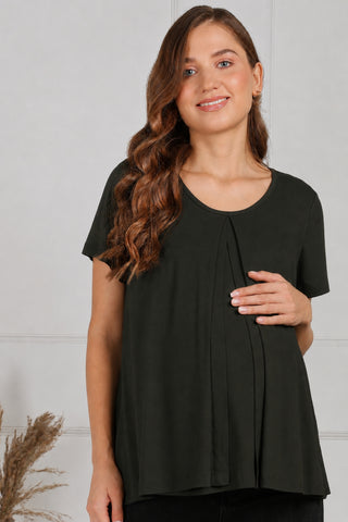 Olive Front & Back Pleated Zipless Nursing Top