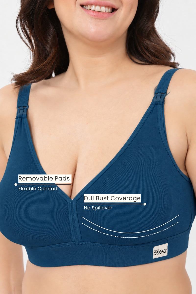 Lira Ribbed Cotton Nursing Padded Bra - Airforce