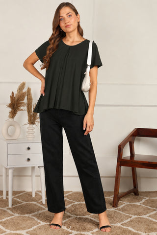 Olive Front & Back Pleated Zipless Nursing Top