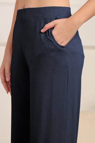 Zipless Top & Pajama Set in Navy, close-up: side pocket and soft knit fabric | maternity loungewear set by House of Zelena