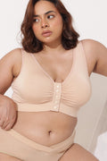 Ruched Modal Front-Open Bra with G-Hook - Nude Almond
