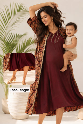 Laila – The Jewel-Tone Feeding Jacket Dress Set - Deep Royal Purple