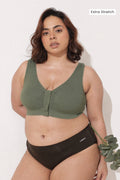 Ruched Invisible Button Nursing Bra - Sage Green