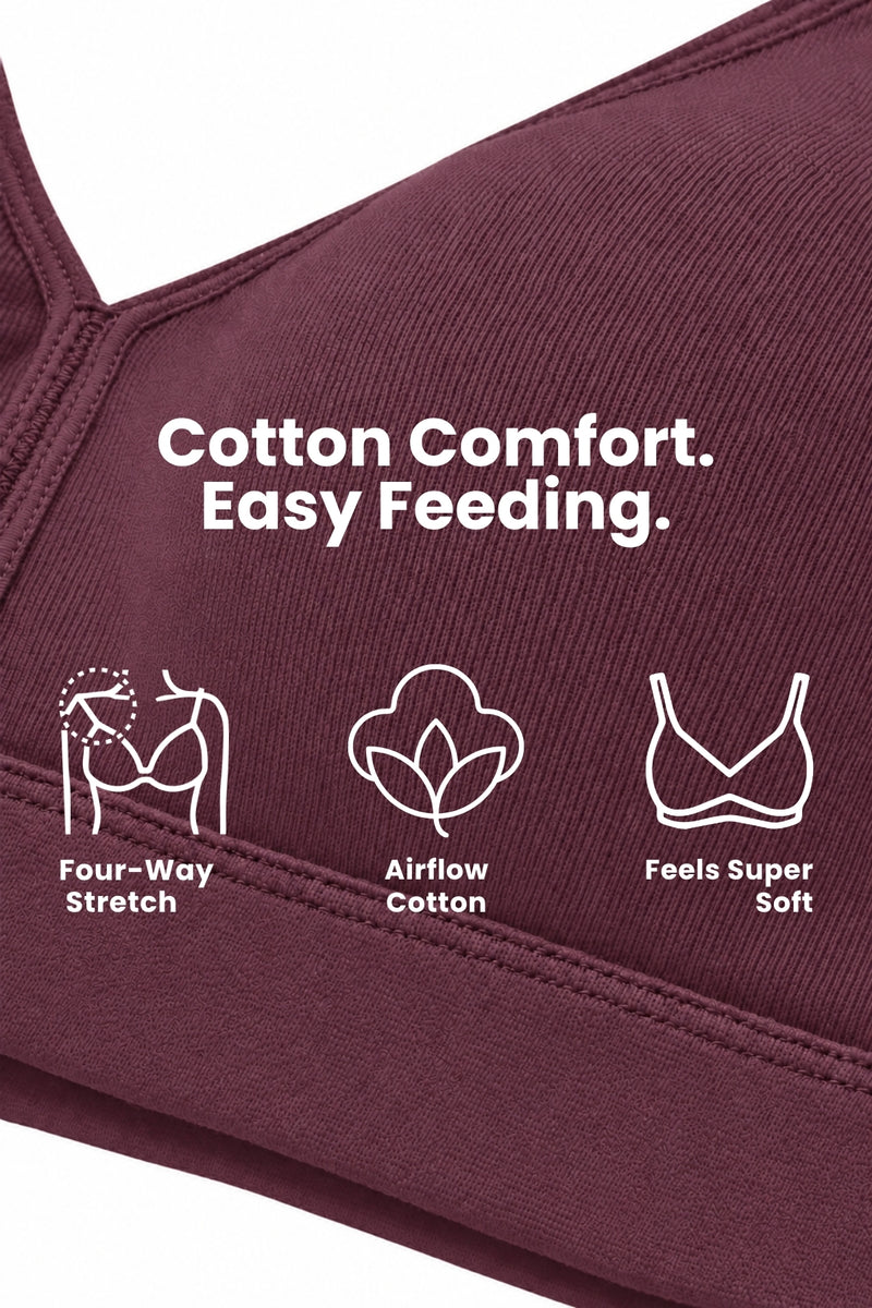 Lira Ribbed Cotton Nursing Padded Bra - Dark Berry