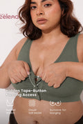 Ruched Invisible Button Nursing Bra - Sage Green