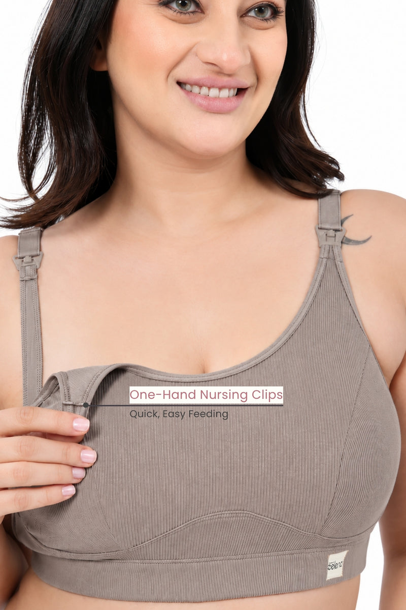 Riva Fine-Rib Cotton Feeding Bra - Dark Skin