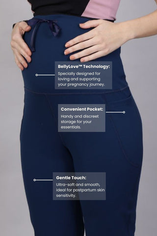 Full Bump-Coverage Navy Blue Flair Maternity Pants