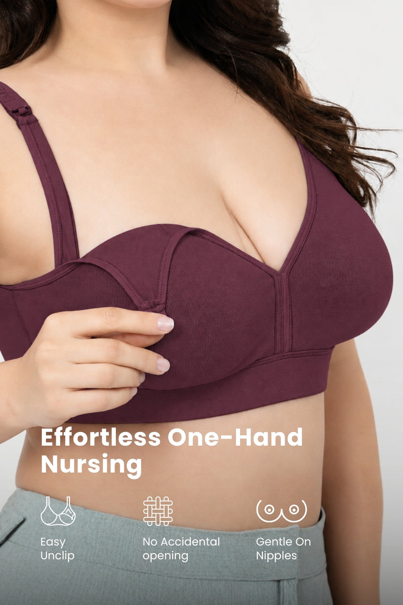 Lira Ribbed Cotton Nursing Padded Bra - Dark Berry