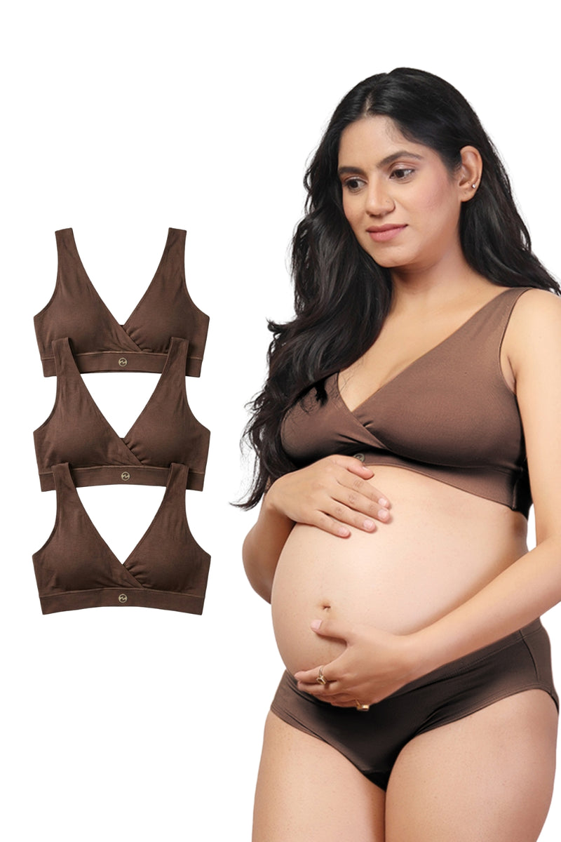 247 (Upgraded) Modal Padded Maternity Feeding Bra Pack Of 3 - Brown