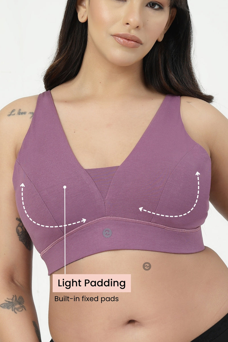 SecureFit Cotton Fixed-Pad Bra - Purple