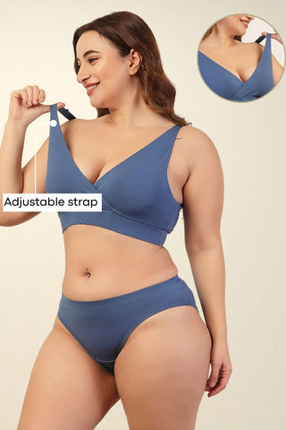 247 Extra Support Cotton Racerback Feeding Bra with Adjuster - Blue