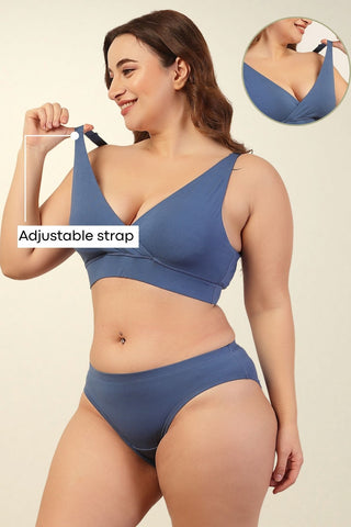 247 Extra Support Cotton Feeding Bra with Adjuster - Blue