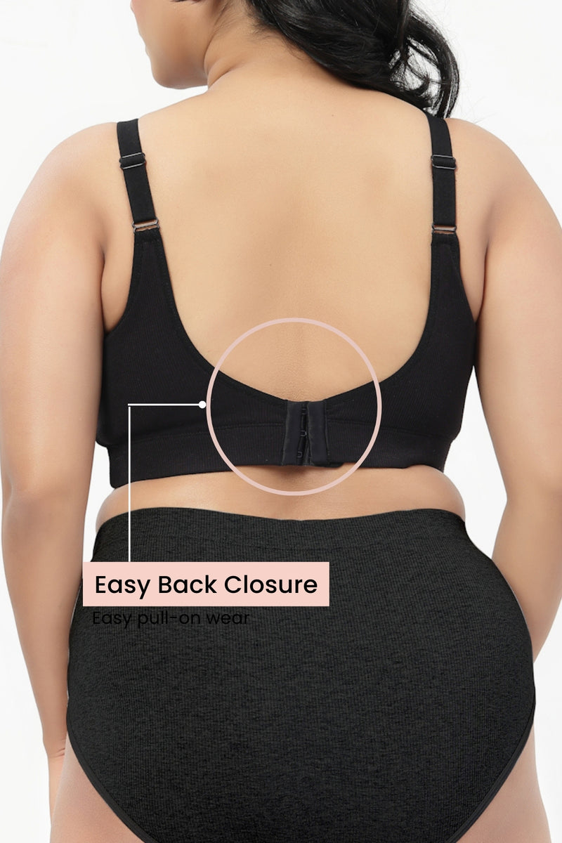 Riva Fine-Rib Cotton Feeding Bra - Black