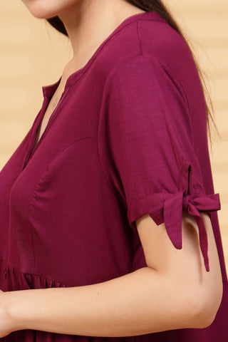 Burgundy Solid Button Top For Zipless Feeding