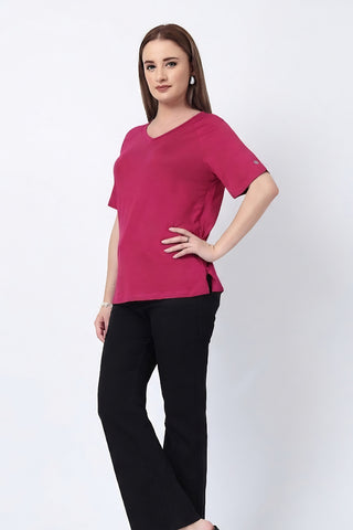 Deep Rose Solid Nursing Top with Side Zip Access