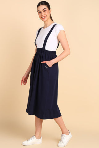 Midnight Blue 100% Cotton Jersey Skirt with Detachable Strap & Pockets