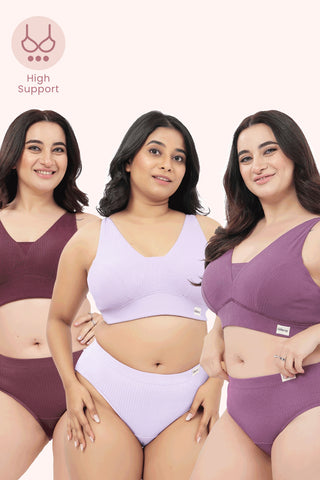 Sera Broad-Rib Bra Pack of 3 - (Lavender , Purple & Dark Berry)