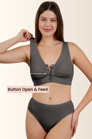 Ash Maternity Bra; front opening is operable using a single hand action.