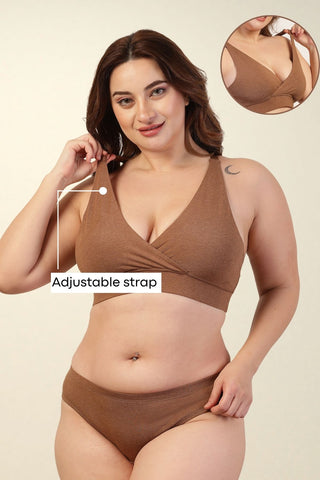 247 Extra Support Cotton Racerback Feeding Bra with Adjuster - Brown