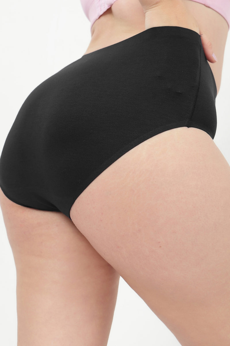 Soft and supportive high waist hipster panties in black with a comfortable mid-rise fit.