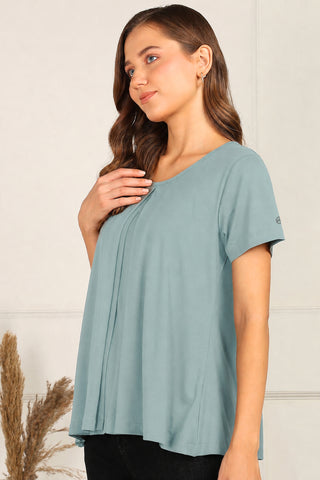 Sage Green Front & Back Pleated Zipless Nursing Top