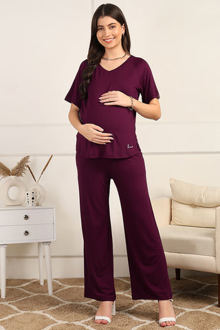 https://houseofzelena.com/products/burgundy-maternity-pajama-set