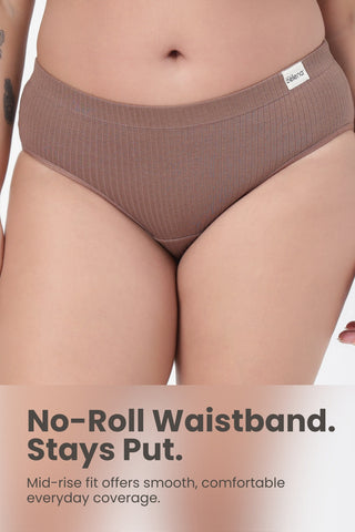 Sera Broad Rib Mid Rise Hipster Pack of 3 - (Blush, Mocha, Black)