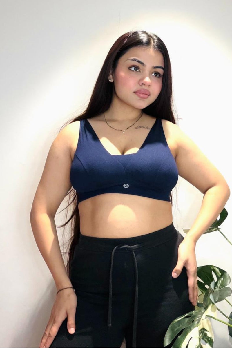 Fixed Padded Modal Maternity Bra with Support - Navy