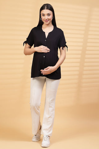 Black Solid Button Top For Zipless Feeding