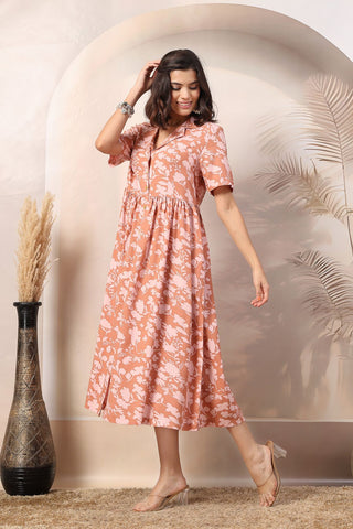 Peach Glow Maternity Zipless Feeding Dress