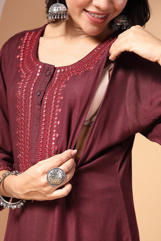 Majestic Maroon Maternity Feeding Kurta Set