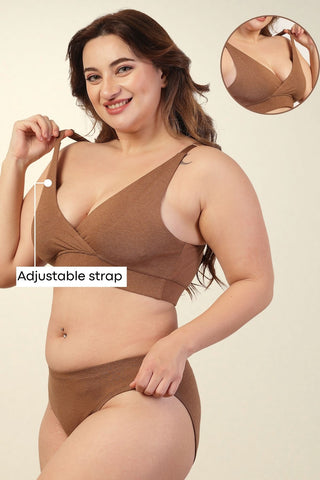 247 Extra Support Cotton Feeding Bra with Adjuster - Brown