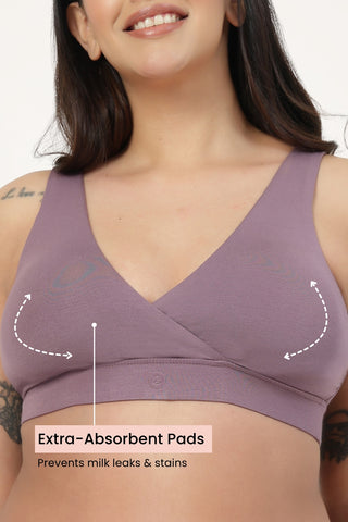 247 (Upgraded) Modal Padded Maternity Feeding Bra - Purple Grey