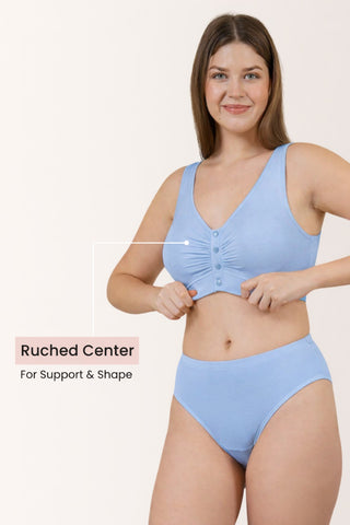 Ruched Modal Front-Open Bra - (Pack Of 3) (Black, Airforce, Cornflower Blue)