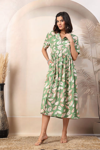 Bohemian Green Maternity Zipless Feeding Dress