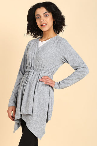 Light Grey Full Coverage Easy-Feeding Maternity Duster