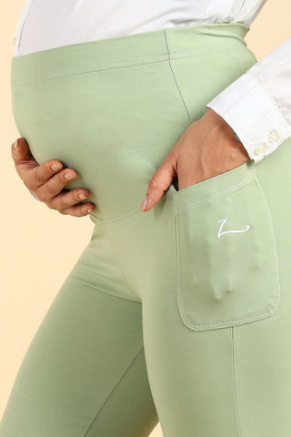 Fit & Flare Cotton Pistachio Green Maternity Pants (Pregnancy & Postpartum)