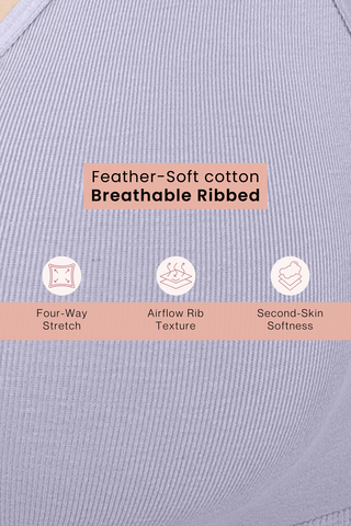 Lira Ribbed Cotton Nursing Padded Bra - M-Blue