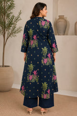 Zipless Feeding Cotton Maternity Kurta-Pant Set - Navy Blue