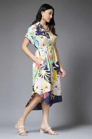 Multicolor All Over Printed 100% Rayon Zipless Maternity Dress