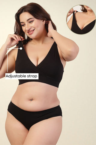 247 Extra Support Cotton Feeding Bra with Adjuster - Black