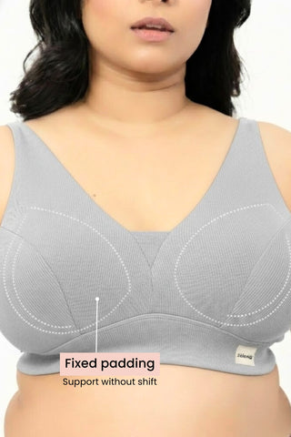 Sera Fine Rib Bra & Mid Rise Panty Set - Grey Melange