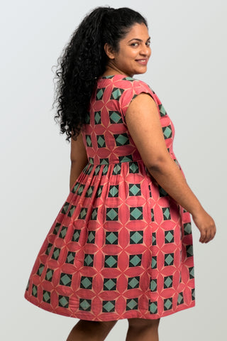 Red Geometric Print Maternity Zipless Feeding Dress