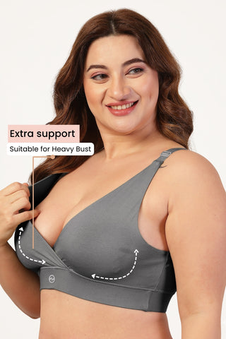 247 Extra Support Cotton Feeding Bra with Adjuster - Dark Grey