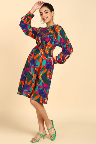 Abstract Tropical Leaf Viscose Rayon Zipless Maternity Dress